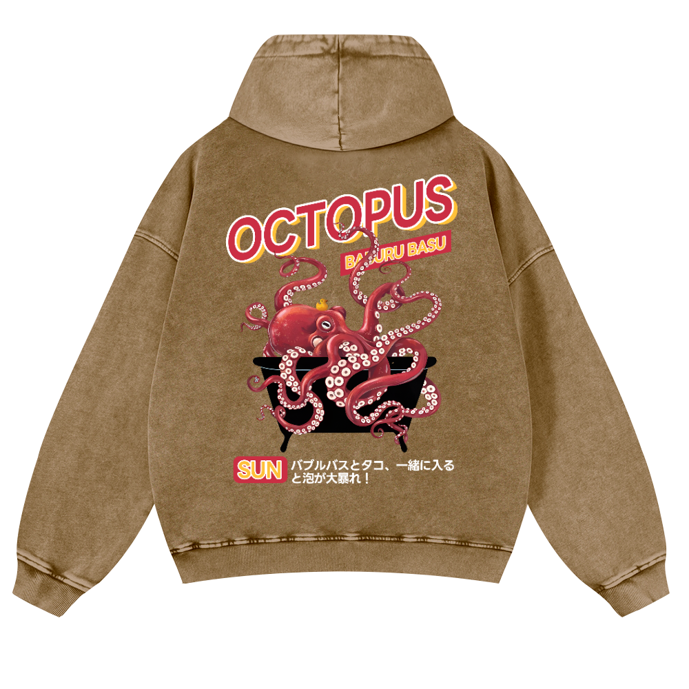 Bubble Bath Octopus Vintage Washed Cotton Back Art Hoodie