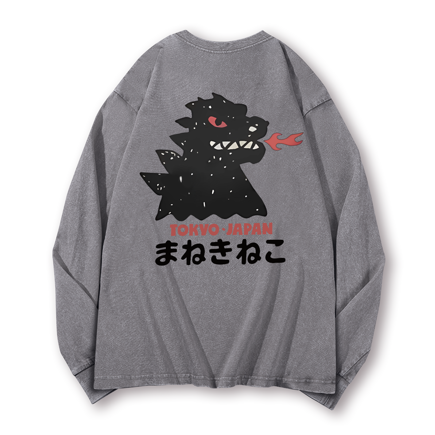 Kaiju Monster Tokyo Japan Vintage Washed Cotton Back Art Long-sleeve T-shirt