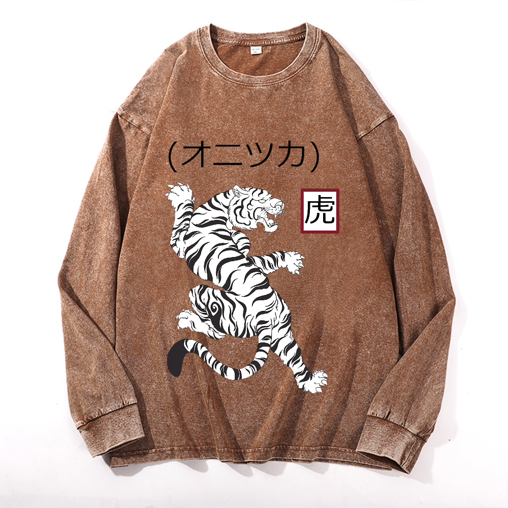 Vintage Cotton Wash Crewneck Long-Sleeve T-Shirt