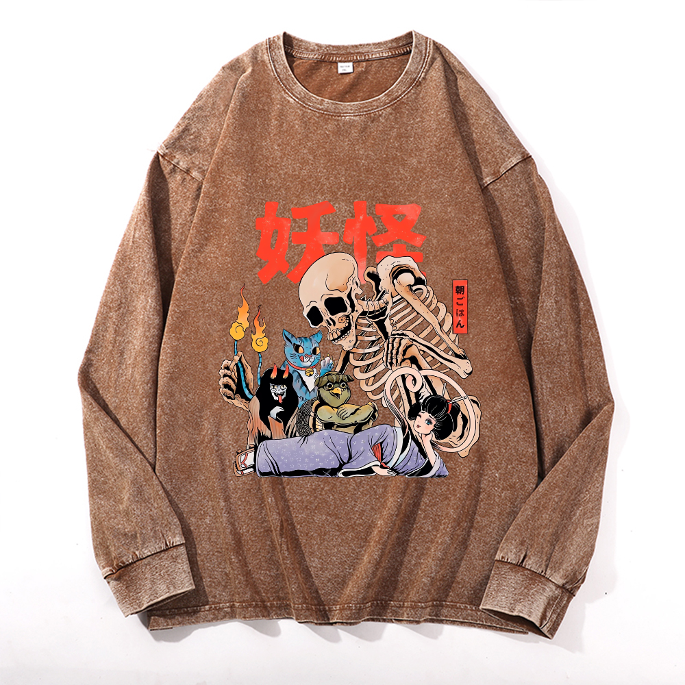 Vintage Cotton Wash Crewneck Long-Sleeve T-Shirt