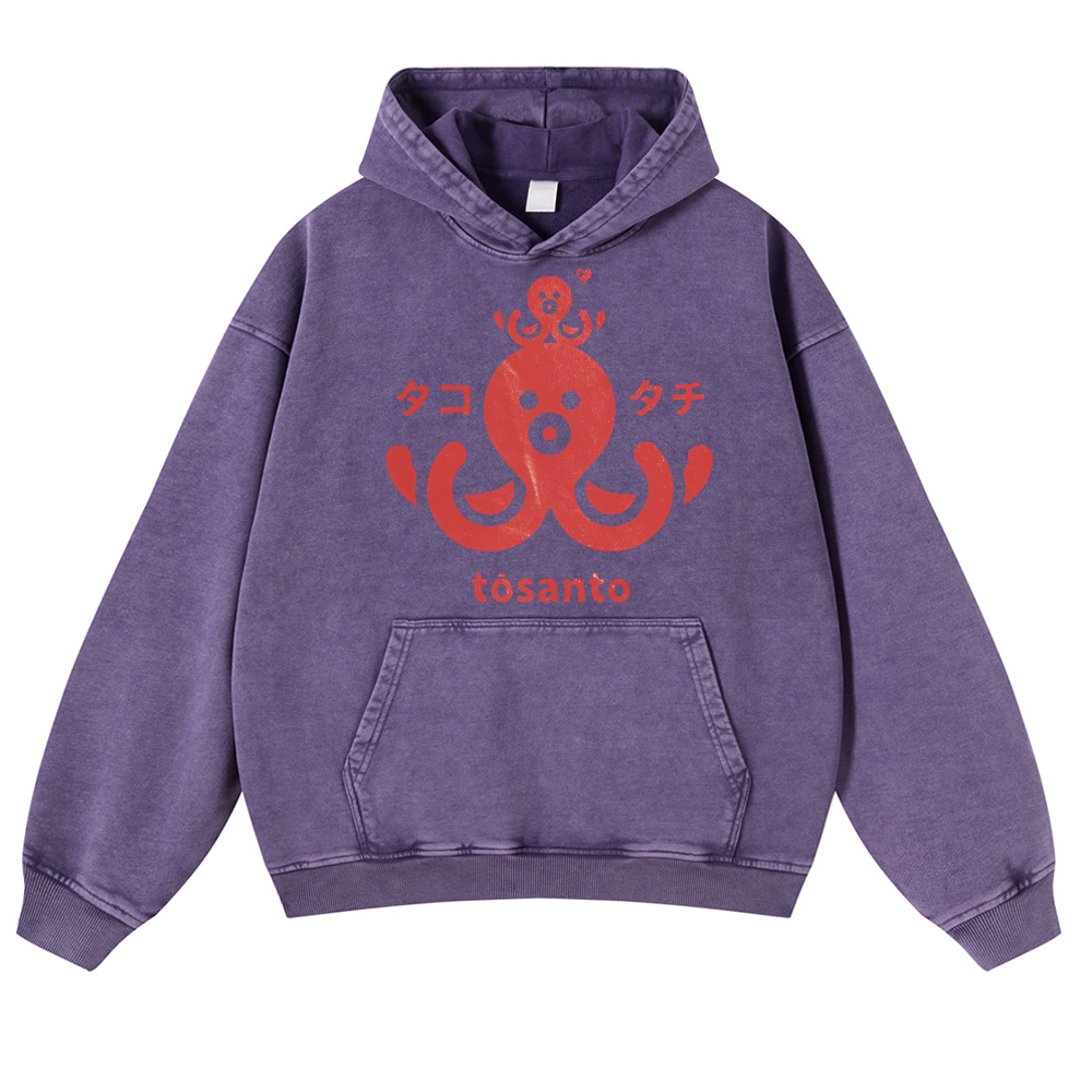 Octopus Vintage Washed Thick Cotton Hoodie