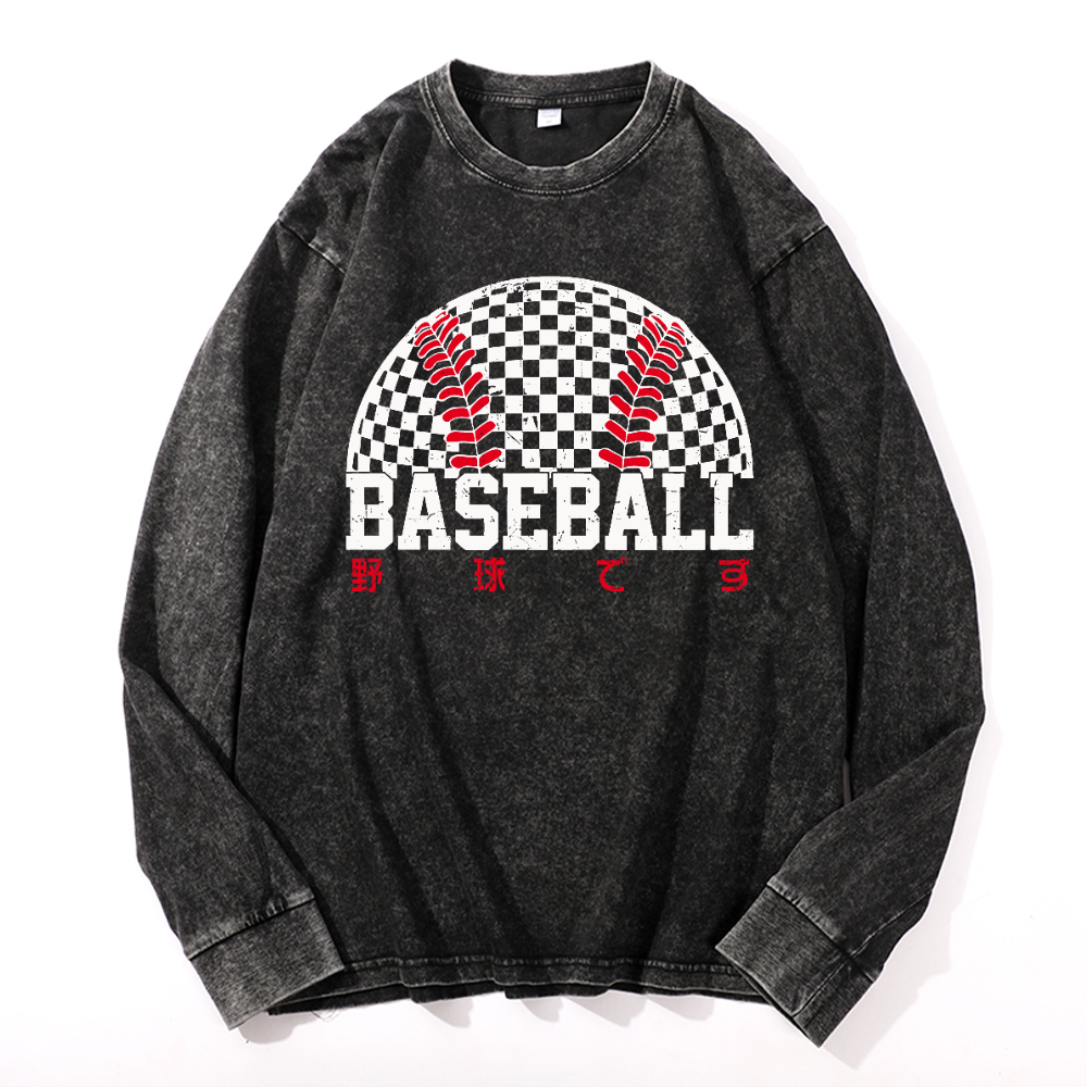 Baeball Vintage Cotton Wash Long-sleeve T-shirt