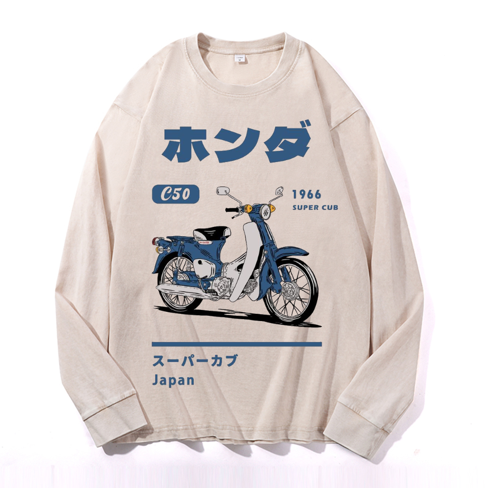 Vintage Cotton Wash Crewneck Long-Sleeve T-Shirt