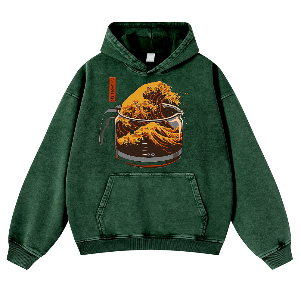 The Great Wave off Kanagawa Vintage Washed Thick Cotton Hoodie