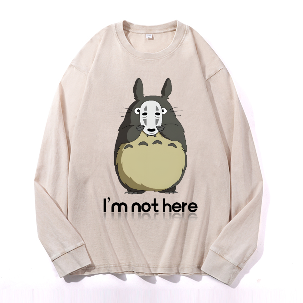 Ghibli Totoro No Face kaonashi Vintage Cotton Wash Long-sleeve T-shirt