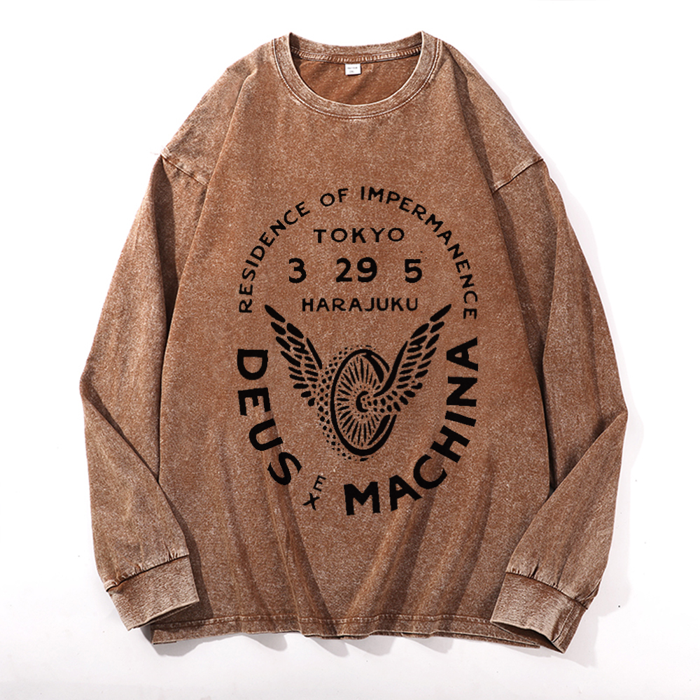 Vintage Cotton Wash Crewneck Long-Sleeve T-Shirt