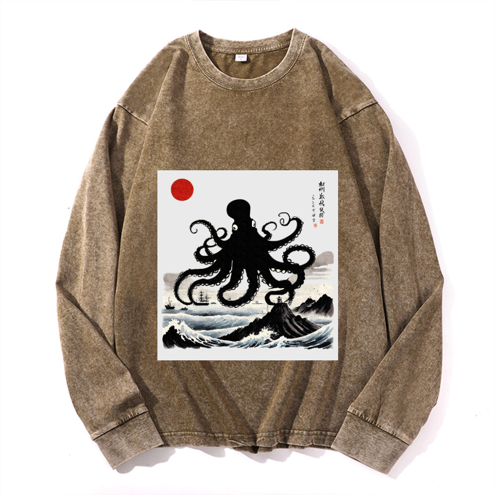 Vintage Cotton Wash Crewneck Long-Sleeve T-Shirt