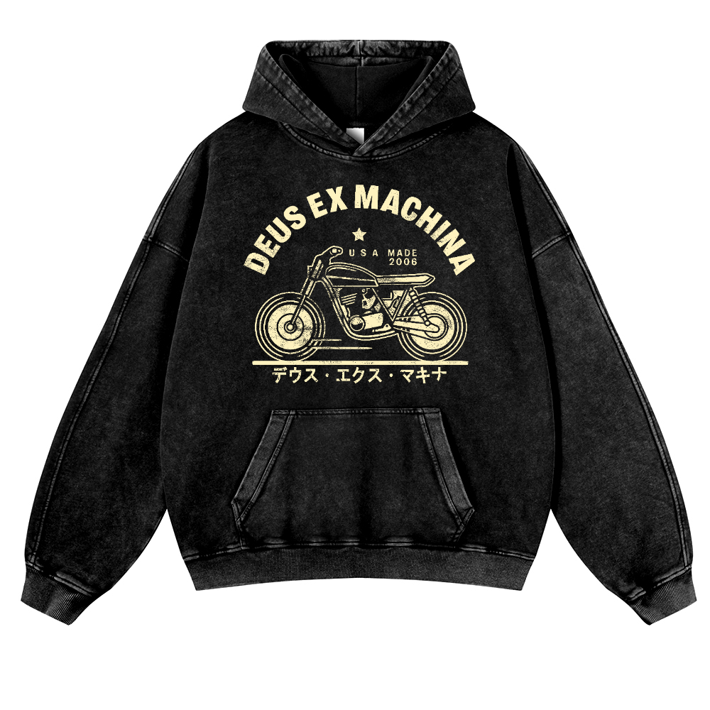 Deux Ex Machina Motorcycle Bike Vintage Washed Thick Cotton Hoodie
