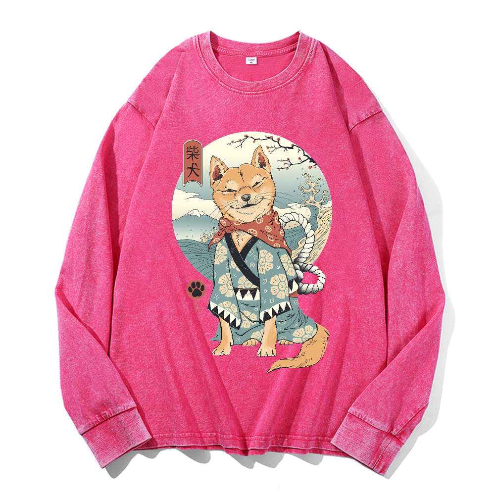 Vintage Cotton Wash Crewneck Long-Sleeve T-Shirt