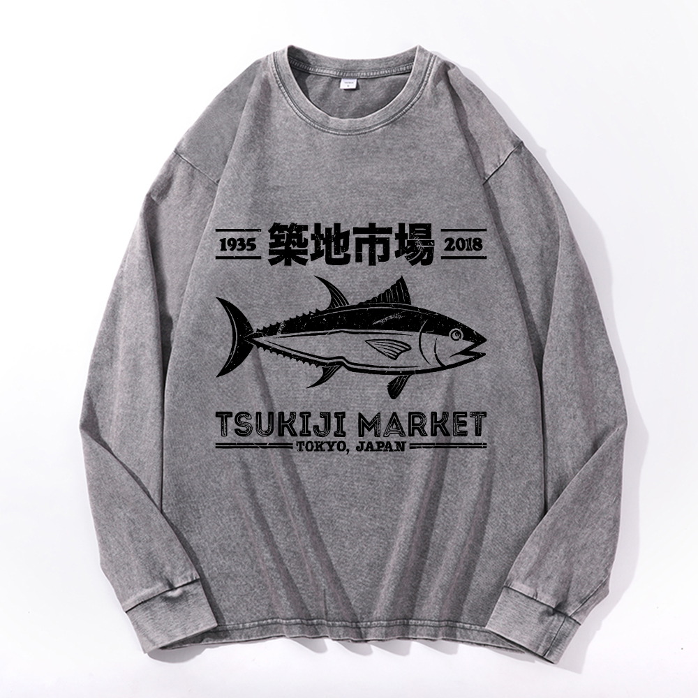 Vintage Cotton Wash Crewneck Long-Sleeve T-Shirt