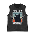 Cat Pew Pew Madafakas Pure Cotton Wash-Dyed Sleeveless Tank Top