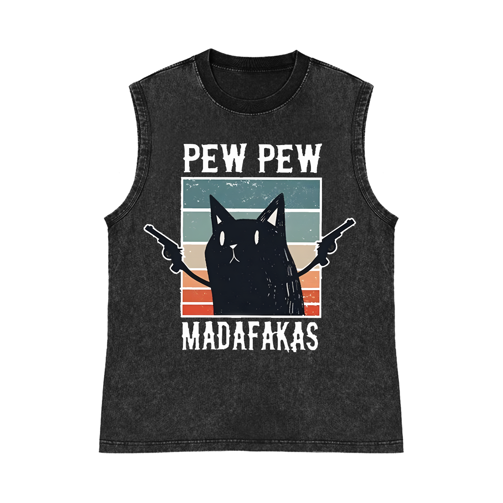 Cat Pew Pew Madafakas Pure Cotton Wash-Dyed Sleeveless Tank Top