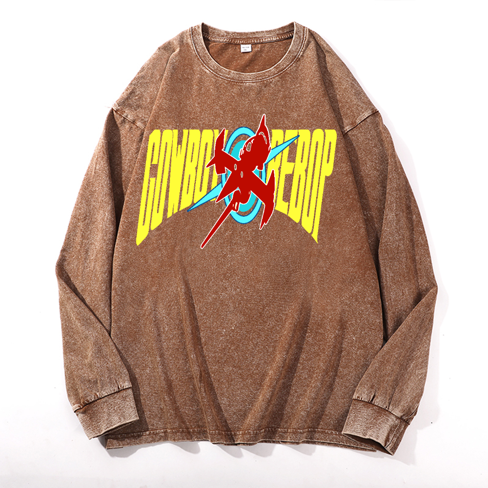 Cowboy Bebop Vintage Cotton Wash Crewneck Long-Sleeve T-Shirt