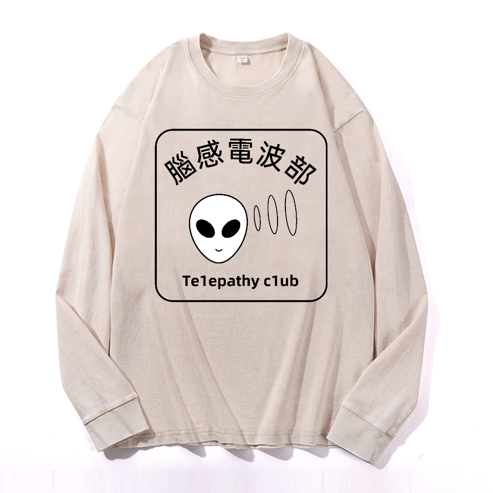 Telepathy Club Vintage Cotton Wash Crewneck Long-Sleeve T-Shirt