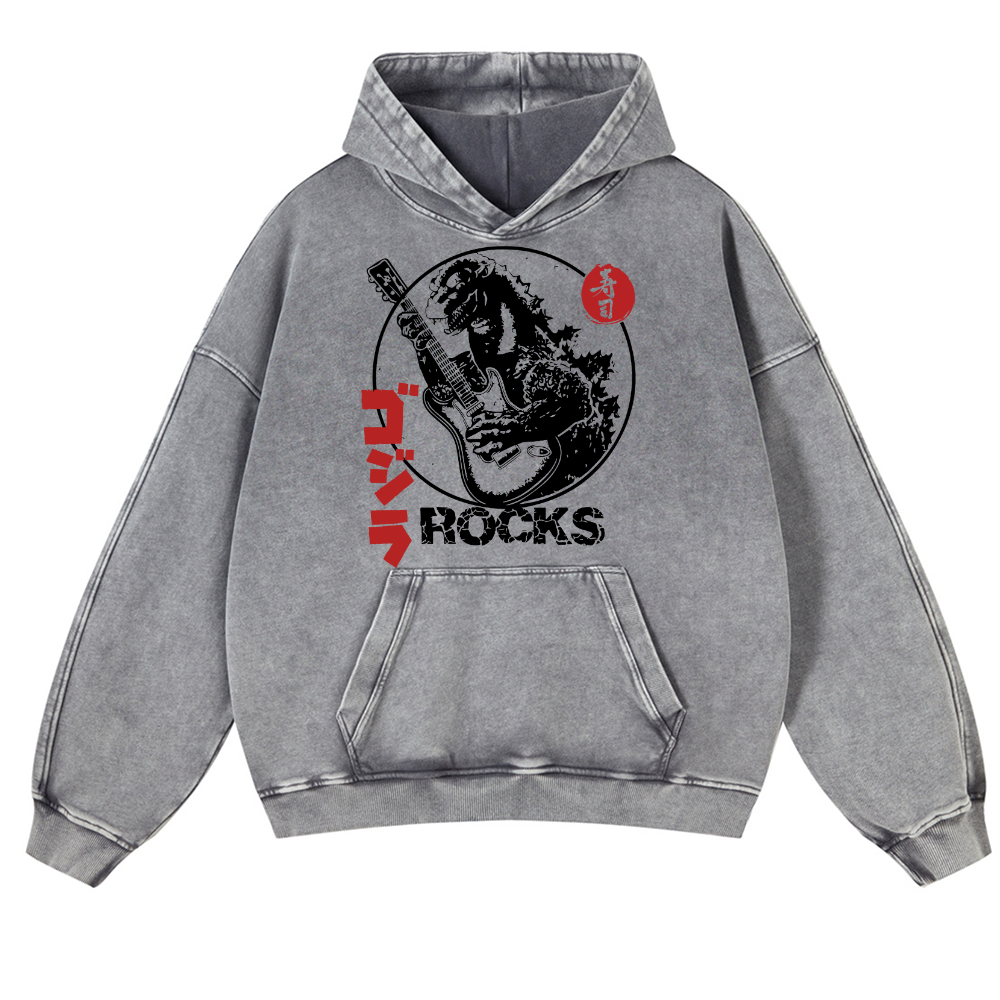 Rock Kaiju Vintage Washed Thick Cotton Hoodie