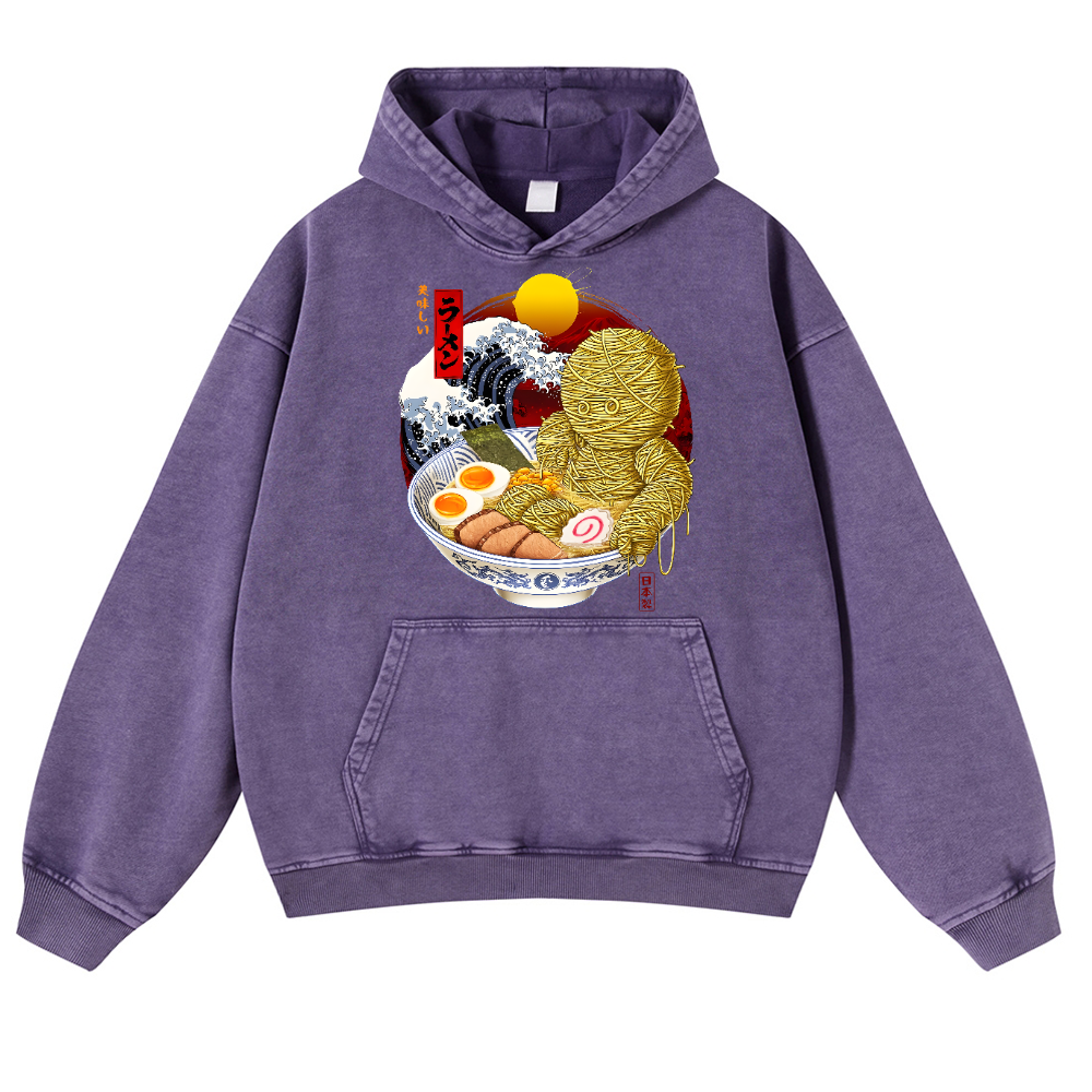 Ramen Mummy Vintage Washed Thick Cotton Hoodie