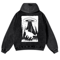 Cat Vintage Washed Cotton Back Art Hoodie