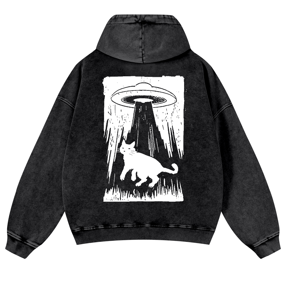 Cat Vintage Washed Cotton Back Art Hoodie