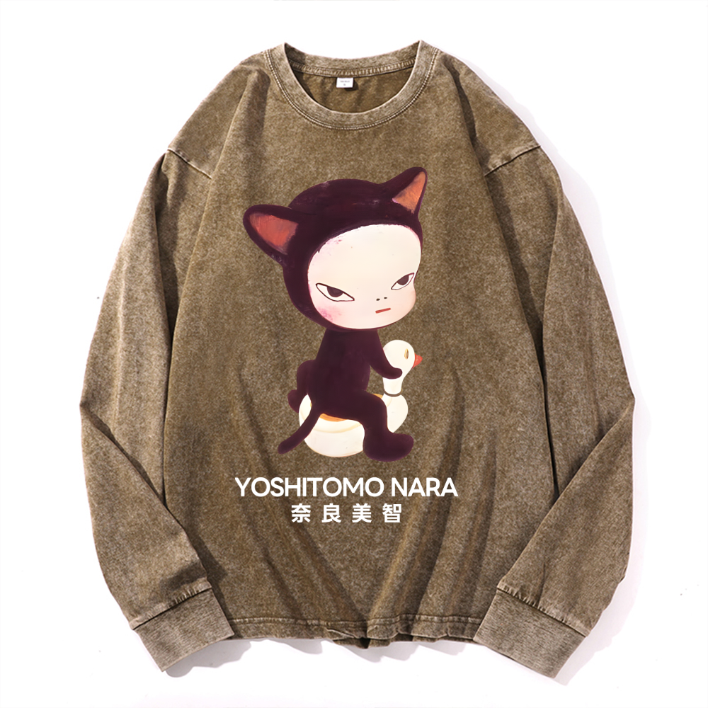 Yoshitomo Nara Vintage Cotton Wash Crewneck Long-Sleeve T-Shirt