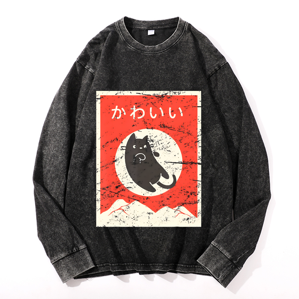 Vintage Cotton Wash Crewneck Long-Sleeve T-Shirt