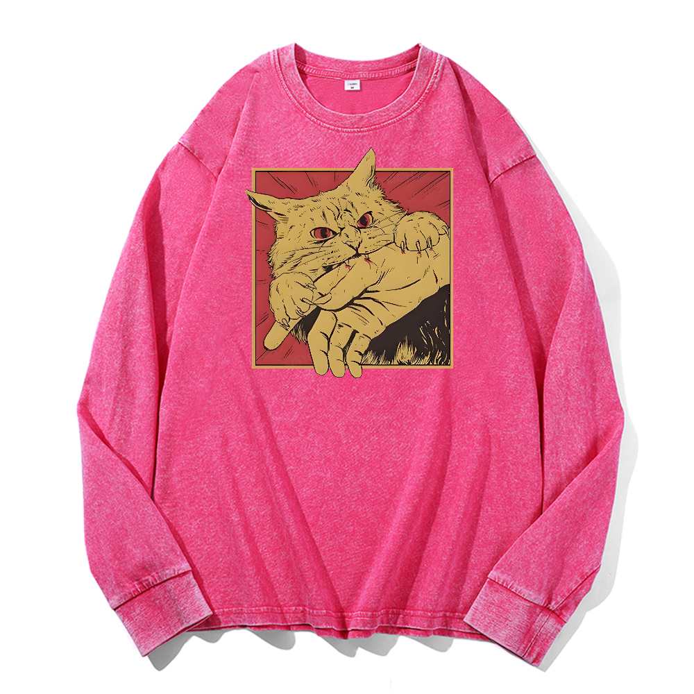 Cat Vintage Cotton Wash Long-sleeve T-shirt