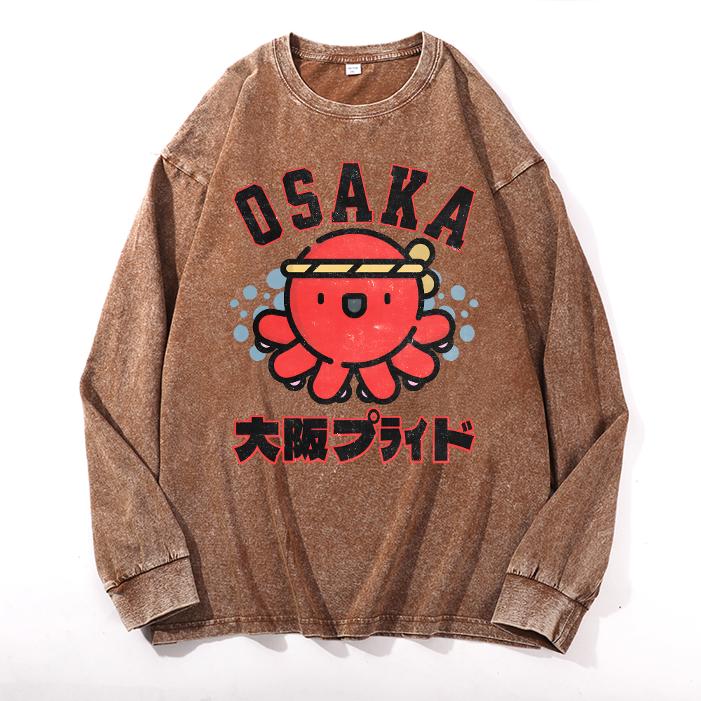 Osaka Octopus Vintage Cotton Wash Crewneck Long-Sleeve T-Shirt