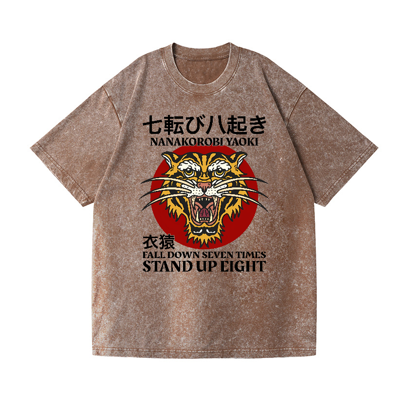 Nanakorobi Yaoki Tiger  Vintage Wash Japanese Design T-Shirt