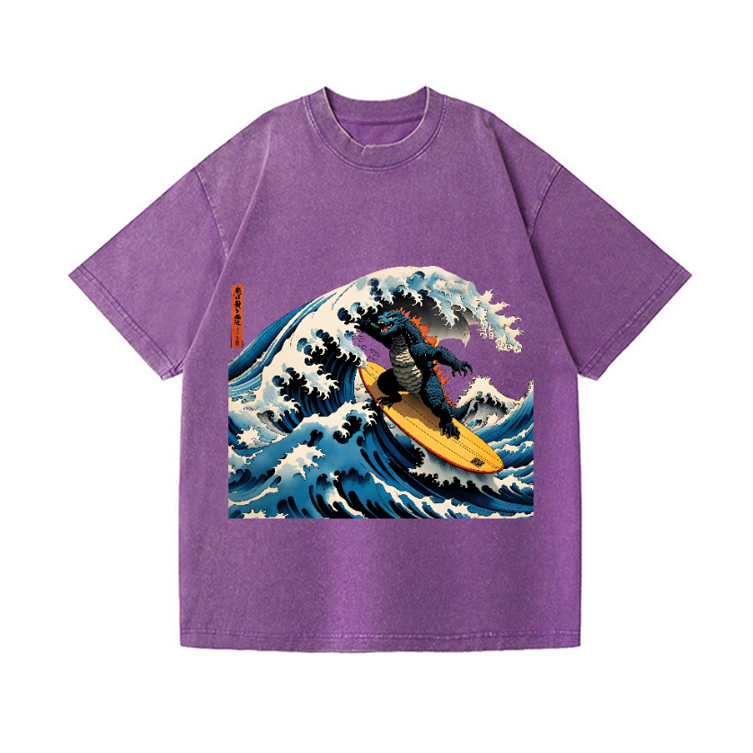 Kaiju Wave Vintage Wash Japanese Design T-Shirt