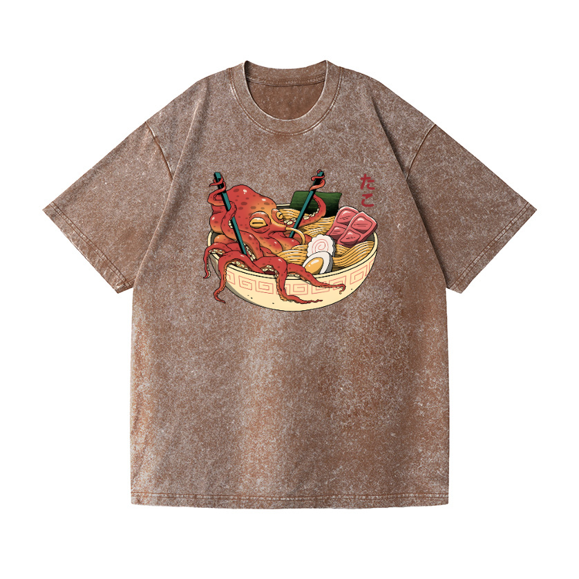 Ramen Octopus Vintage Wash Japanese Design T-Shirt