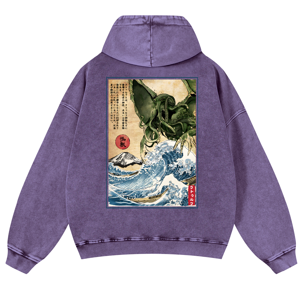 Octopus Ukiyoe Vintage Washed Cotton Back Art Hoodie