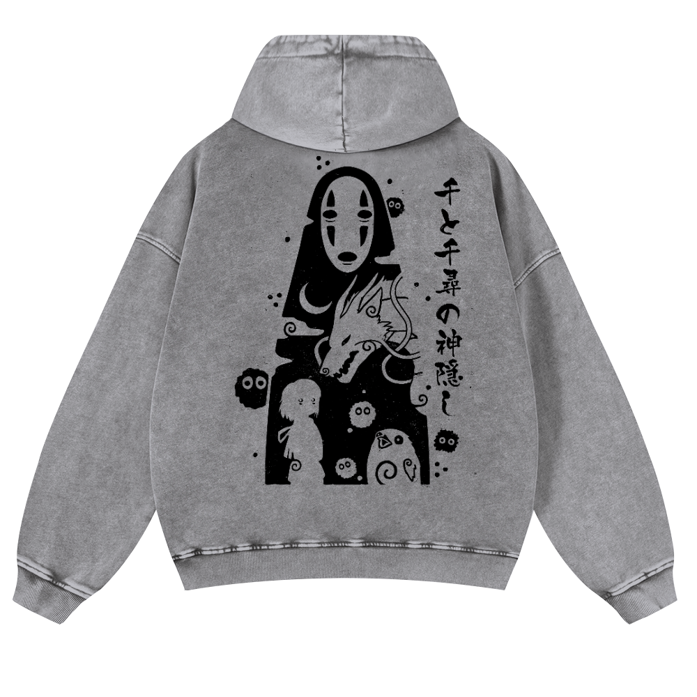 Ghibli No Face Kaonashi Vintage Washed Cotton Back Art Hoodie