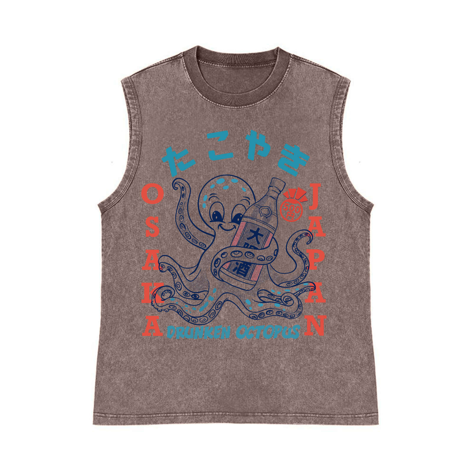 Drunken Octopus Pure Cotton Wash-Dyed Sleeveless Tank Top