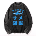 Shark Girl Vintage Cotton Wash Crewneck Long-Sleeve T-Shirt