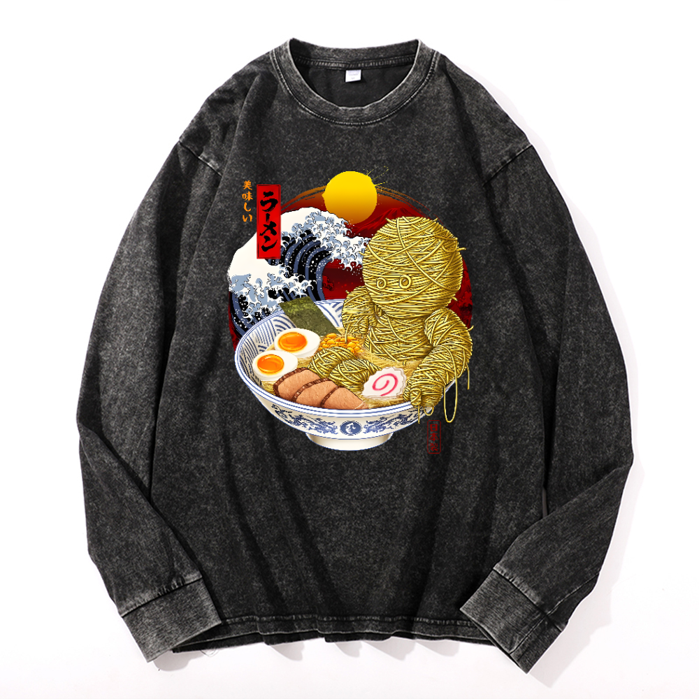 Ramen Yummy Vintage Cotton Wash Crewneck Long-Sleeve T-Shirt