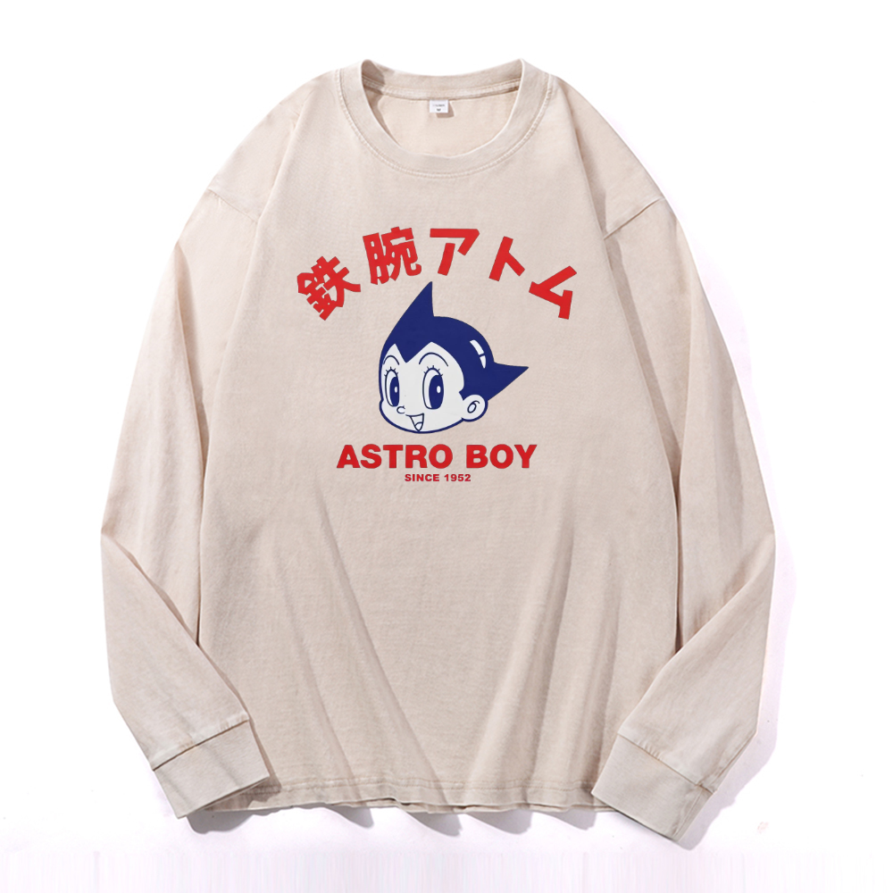 Vintage Cotton Wash Crewneck Long-Sleeve T-Shirt