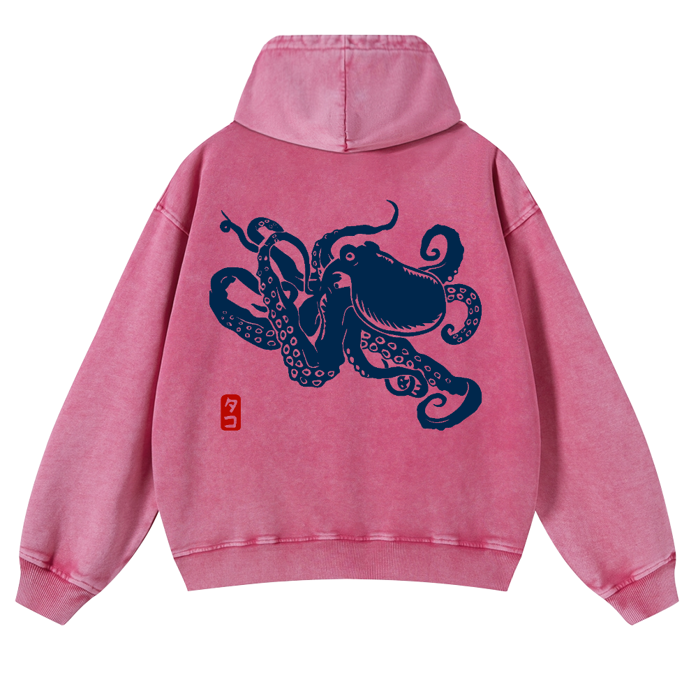 Octopus Vintage Washed Cotton Back Art Hoodie