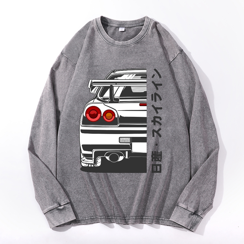 Vintage Cotton Wash Crewneck Long-Sleeve T-Shirt
