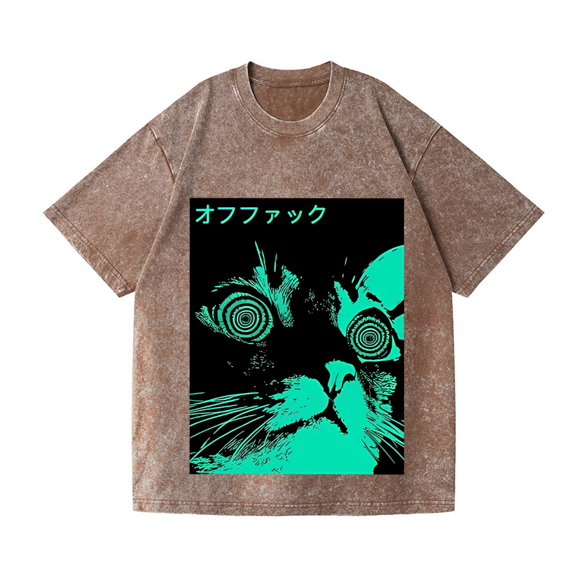 Cat Vintage Wash Japanese Design T-Shirt