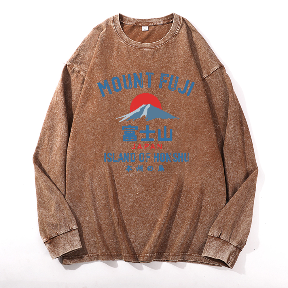 Fuji Mountain Vintage Cotton Wash Crewneck Long-Sleeve T-Shirt