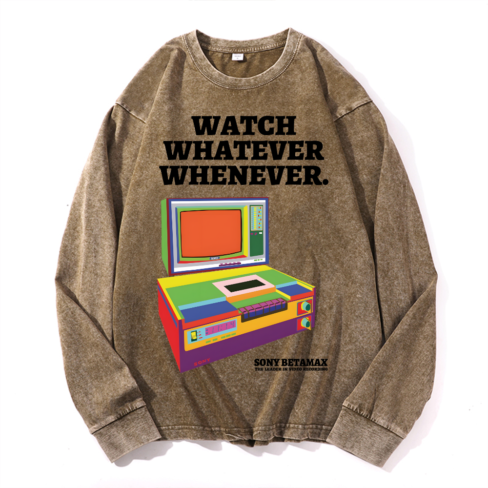 Sony Betamax Vintage Cotton Wash Crewneck Long-Sleeve T-Shirt