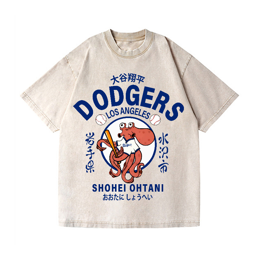 Dodgers Octopus Baseball 17 Vintage Wash Japanese Design T-Shirt