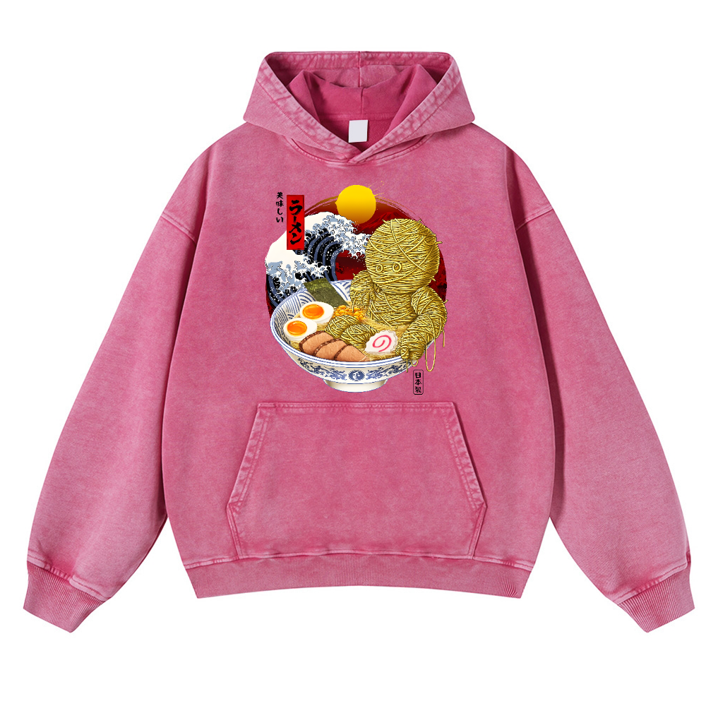 Ramen Mummy Vintage Washed Thick Cotton Hoodie