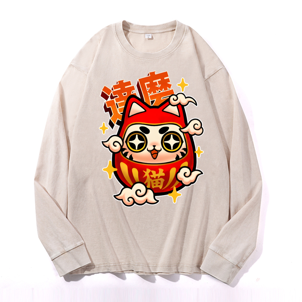 Daruma Vintage Cotton Wash Crewneck Long-Sleeve T-Shirt