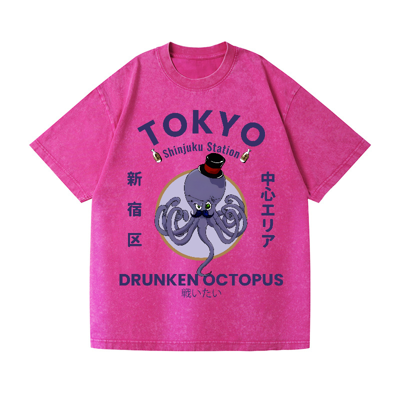 Tokyo Drunken Octopus Vintage Wash Japanese Design T-Shirt