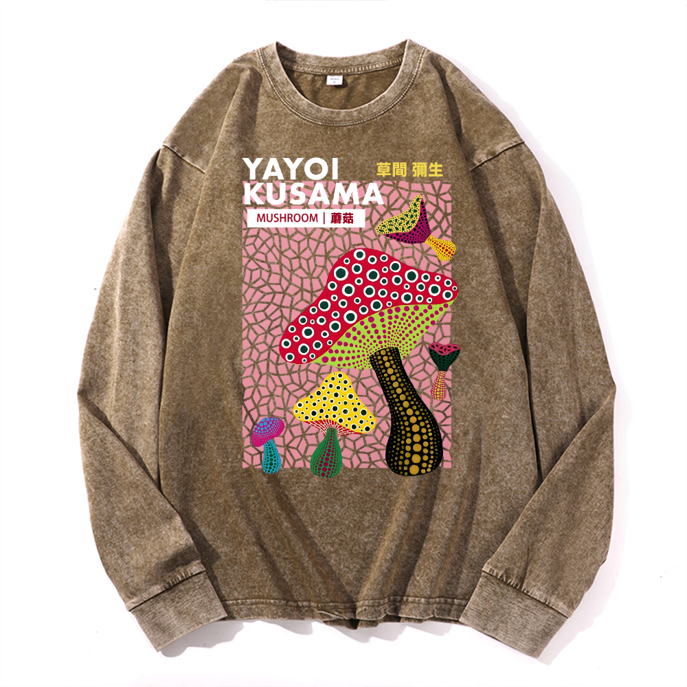 Yayoi Kusama Mushroom Vintage Cotton Wash Long-sleeve T-shirt
