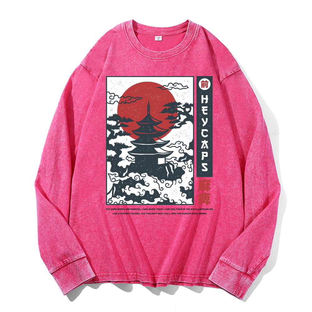 Vintage Cotton Wash Crewneck Long-Sleeve T-Shirt
