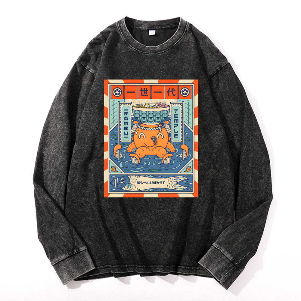Octopus Vintage Cotton Wash Crewneck Long-Sleeve T-Shirt