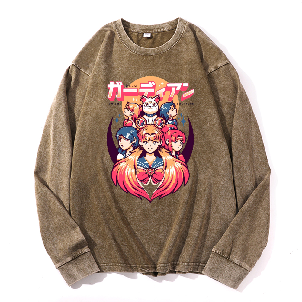 Vintage Cotton Wash Crewneck Long-Sleeve T-Shirt