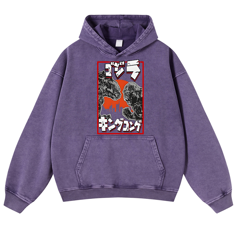 Kaiju VS King Kong Vintage Washed Thick Cotton Hoodie