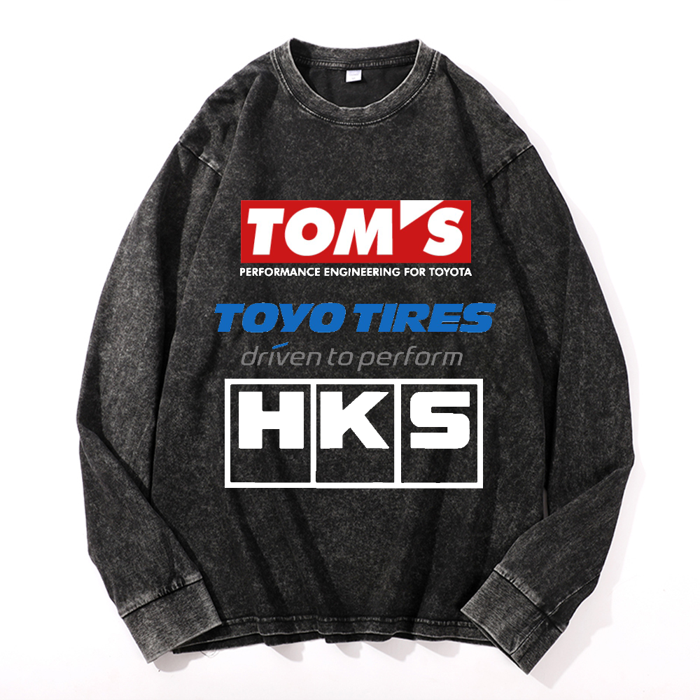 Tom's, Toyo Tires, HKS Vintage Cotton Wash Crewneck Long-Sleeve T-Shirt